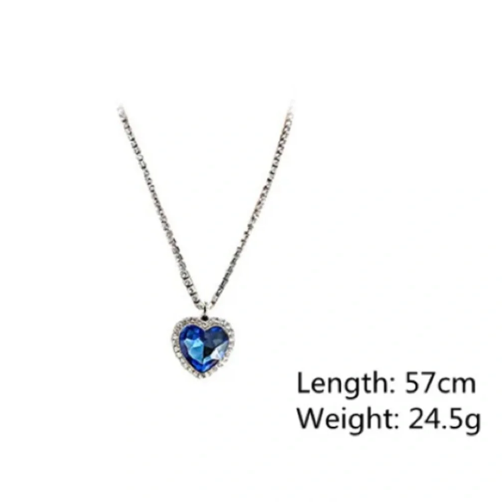 🌟 Big Blue Heart 💙  Pendant Rhinestone Necklace